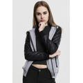 Sweatjacke URBAN CLASSICS "Damen Ladies Diamond Synthetic Leather Sleeve Zip Hoody" Gr. M, grau (grey black) Damen Sweatjacken