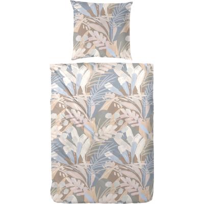 Bettwäsche PRIMERA "Feinbiber-Bettwäsche Selva", blau (blau, braun), B/L: 155cm x 220cm, , Feinbiber, B/L: 80cm x 80cm, Feinbiber, Obermaterial: 100% Baumwolle, Bettwäsche, in expressiv floralen Design Image