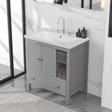 Hokku Designs Hefziba Freestanding Bathroom Cabinet Manufactured Wood in Brown/Gray | 32.13 H x 30 W x 18.03 D in | Wayfair