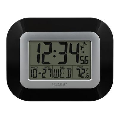 ZORO SELECT WT-8005U-B-INT Atomic Digital Wall Clock w Indoor Temp