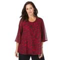 Plus Size Women's Georgette Flutter Top by Jessica London in Classic Red Flower (Size S)