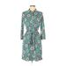 Donna Morgan Casual Dress - Shirtdress Collared 3/4 sleeves: Teal Dresses - Women's Size 0