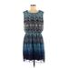Maurices Casual Dress - Mini Scoop Neck Sleeveless: Blue Print Dresses - Women's Size Medium