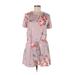 Casual Dress - Mini Crew Neck Short sleeves: Pink Floral Dresses - Women's Size Medium