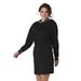Vevo Active Women's Cinched Waist Hoodie Dress (Size 5X) Black-Silver, Cotton,Polyester,Rayon,Spandex