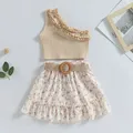 Tenue d'été décontractée pour petite fille 18 M-6 T ensemble jupe florale à volants et élastique