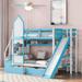 Twin Over Twin Castle Style Bunk Bed w/2 Drawers and 3 Shelves,Wood Bunk Bed Frame with Slide and Storage Staircase for Kid,Blue