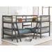 L-Shaped Twin Over Twin Bunk Wood Bed 4 in 1 Bed w/2 Ladders, Headboard & Footboard on Bottom Beds & Guardrails on Top Beds,Gray