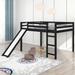 Full Size Wood Low Loft Bed with Slide & Ladder, Solid Wood Loft Bed Frame with Safety Guardrails for Kids, No Box Spring Needed
