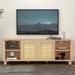 Rustic Style TV Stand with Double Doors Locker & 2 Shelfs , TV Cabinet with Delicate Rattan Element for Lounge Room, Living Room