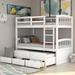 Twin Over Twin Bunk Bed with Ladder, Safety Rail, Trundle Bed with 3 Drawers, Guest Room Furniture, No Box Spring Needed, White