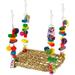 Hanging Bird Foraging Toy Seagrass Woven Bird Hammock Swing Mat with Colorful Wooden Blocks and Beads Bird Climbing Hammock Swing Toys Cute Conure Toys for Lovebirds Parakeets Conure