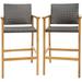 Costway 2PCS Patio PE Wicker Bar Chairs Height Barstools with Acacia Wood Armrests Balcony