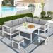 Superjoe Aluminum Outdoor Patio Furniture Set Metal Outside Conversation Sets with Dining Table&2 Ottomans Sectional Sofa Couch Seating Set with Cushion for Backyard White