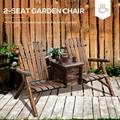 Outsunny Double Wooden Adirondack Chair with Inset Ice Bucket Outdoor Loveseat with High Backrest and Smooth Armrest Patio Chair for Garden Balcony Patio Backyard Rustic Brown