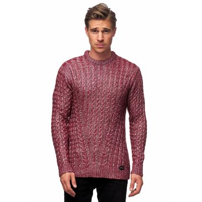 Strickpullover RUSTY NEAL, Herren, Gr. S, rot (weinrot), 65% Polyacryl, 25% Baumwolle, 10% Wolle, unifarben, casual, normal, Rundhals, Langarm, Pullover, mit trendigem Zopfmuster Image