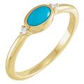14ct Yellow Gold Natural Turquoise Oval 6x4mm Diamond Polished and .03 Weight Carat Bezel set Cabochon Ring Jewelry Gifts for Women