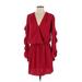 Amanda Uprichard Casual Dress - Mini Plunge 3/4 sleeves: Red Solid Dresses - Women's Size Small