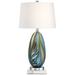 Blue Table Lamp with Square White Marble Riser - 27" x 15"