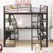 Metal Loft Bed with L-Shaped Desk & Shelves, High Junior Loft Bed Frame w/USB Ports & Wireless Charging for Kids Boys Girls