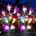 4 Pack Solar Flower Lights with 16 Bigger Lily Flowers Garden Lights Solar Powered 7-Color Changing Solar Garden Lights Outdoor Decorative for Patio Yard Pathway