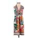 BCBGMAXAZRIA Casual Dress - Mini Plunge Sleeveless: Orange Print Dresses - Women's Size 2X-Small