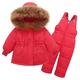 Toddler Snow Suit Winter Drawstring Puffer Jacket with Snow Pants Kids Clothing Outfit 2 Piece Set 3-4 Years Red