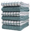 Kitchen Towels 16"x 28" | Dish Towels | Kitchen Hand Towels | Large Dishcloths Set | Highly Absorbent Tea Towel, Soft with Hanging Loop | Natural Ring Spun Cotton, 380 GSM | Aqua Check Design - 6 Pack