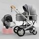 LEIYTFE High Landscape Strollers In Baby,Baby Stroller With Bassinet Mode,Child Lightweight Folding Stroller 3 In 1,Shock Absorption Springs Luxury Pram (Color : Gray)