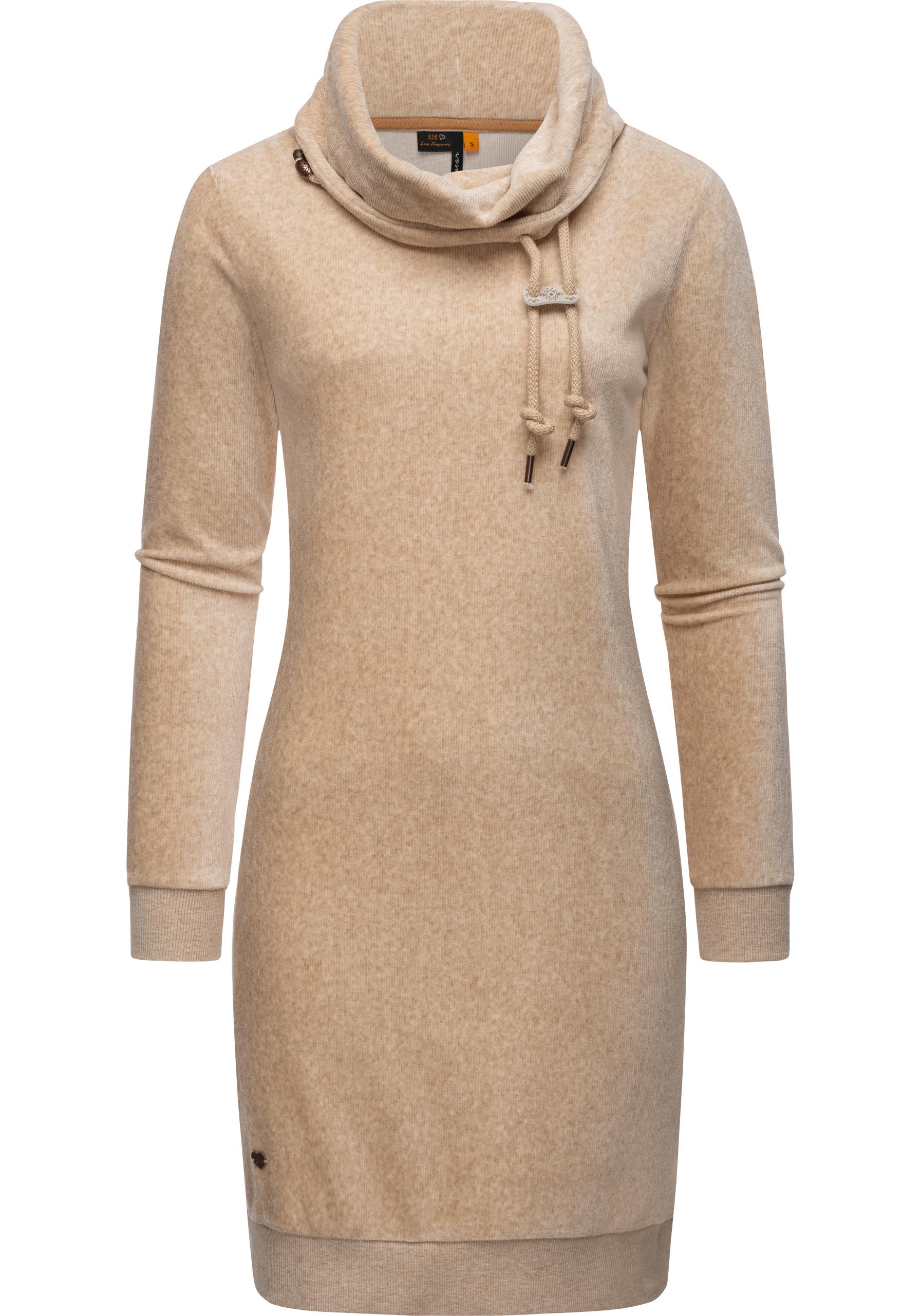 Sweatkleid RAGWEAR "Chloe Velvet", Damen, Gr. XL (42), Normalgrößen, beige (sand), Samt, 62% Baumwolle, 35% Polyester, 3% Elastan, tailliert ca. Mitte Oberschenkel, hoch geschlossener Ausschnitt, Ärmel ohne Ärmelschlitz Rippstrickbündchen, Kleider,... Image
