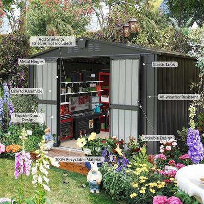 Outdoor Storage Shed 10'x 8', Metal Garden Shed for Bike, Galvanized Steel Outdoor Storage Cabinet