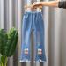 Miluxas Girls Casual Denim Pants High Waist Flare Leg Jeans with Pocket Clearance Watermelon Red 3-4Years