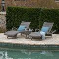 Emerald Outdoor 3 Piece Armed Wicker Chaise Lounges with Circular Side Table Grey