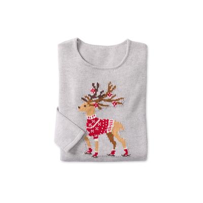 Plus Size Women's Motif Sweater by Woman Within in Heather Grey Reindeer (Size 4X) Pullover