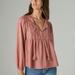 Lucky Brand Long Sleeve Peasant Blouse - Women's Clothing Peasant Tops Shirts in Dusty Cedar, Size L