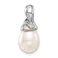 14ct White Gold 9 10mm White Teardrop Freshwater Cultured Pearl and .01 Weight Carat Diamond Pendant Necklace Jewelry Gifts for Women