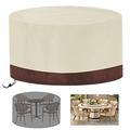 YGWQ Garden Furniture Cover, Round 420D Heavy Duty Oxford Waterproof Patio Table Cover, Windproof, Anti-UV, for Outdoor Sofas, Tables and Chairs- Beige+brown|| (D×H) 190x100cm