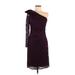 Jessica Howard Cocktail Dress - Sheath One Shoulder 3/4 Sleeve: Purple Solid Dresses - Women's Size 6