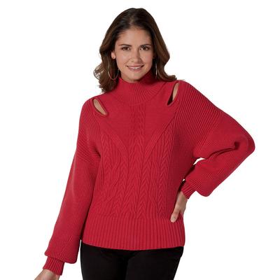 Masseys Cutout Turtleneck Sweater (Size XL) Crimson, Viscose,Nylon,Polyester