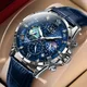 LIGE-Montre de Luxe Bleue pour Homme Étanche Chronographe Shoous Montre-Bracelet en Cuir Montres