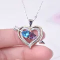 Pendentif Coeur à Coeur en Argent Sterling 925 pour Femme et Fille Colliers de Luxe Violet Bleu