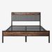 Queen Size Bed Frame, Storage Headboard with Charging Station, Vintage Brown and Gray