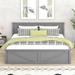 Grey King Size Wooden Platform Bed with Four Storage Drawers