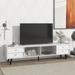 TV Stand with Sliding Fluted Glass Doors, Slanted Drawers Media Console for TVs Up to 70"，TV Cabinet with Metal Handles