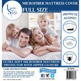 Premium Microfiber Mattress Cover Waterproof Shield Zippered Mattress Bed Protector, Velcro Zip, Ultra Soft - White