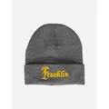 Franklin & Marshall Men's Gold Embroidered Medium Grey Melange Beanie Hat - Size: ONE size
