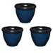 12 Inch Outdoor Home Round Glossy Resin Planter for Flowers and Plants Blue (3 Pack)