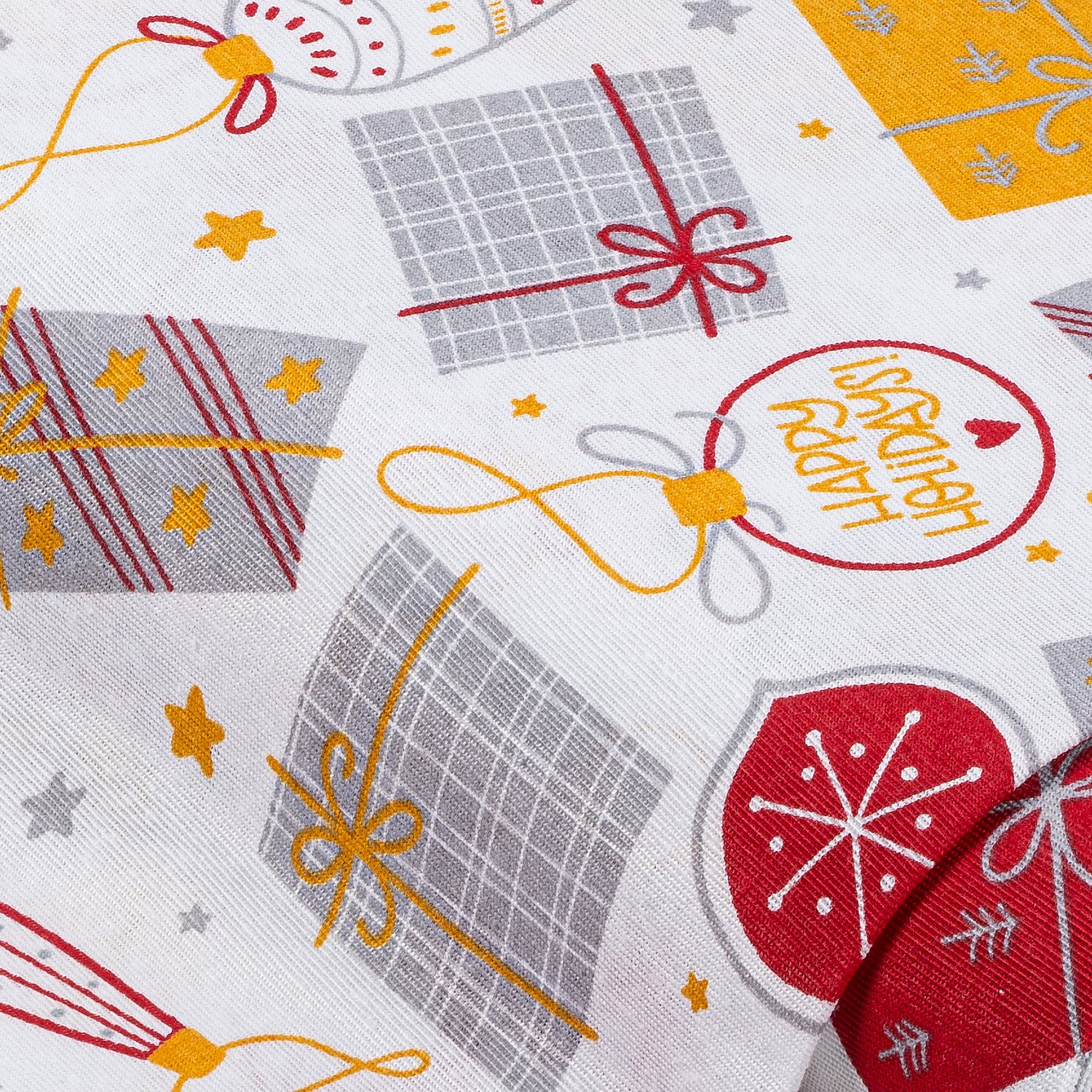 Tissu déco « cadeau et étoile » de la série Lorena, blanc/multicolore