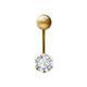 Jewelco London Ladies 9ct Yellow Gold White Round Brilliant Cubic Zirconia Solitaire Claw Set Banana Belly Bar, 10mm