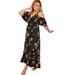 Plus Size Women's Cold-Shoulder Faux-Wrap Maxi Dress by June+Vie in Black Garden Print (Size 14/16)